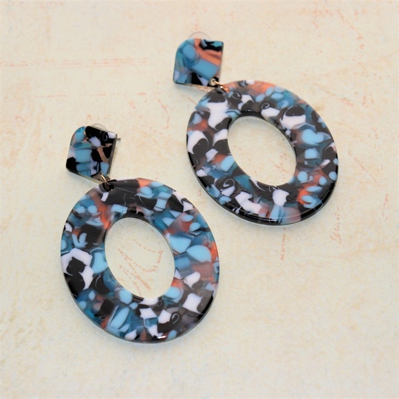 Dangle Drop Tortoise Colorful 80's Style Earrings - Picture 1 of 2